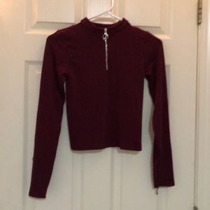 maroon quarter zip long sleeve crop
